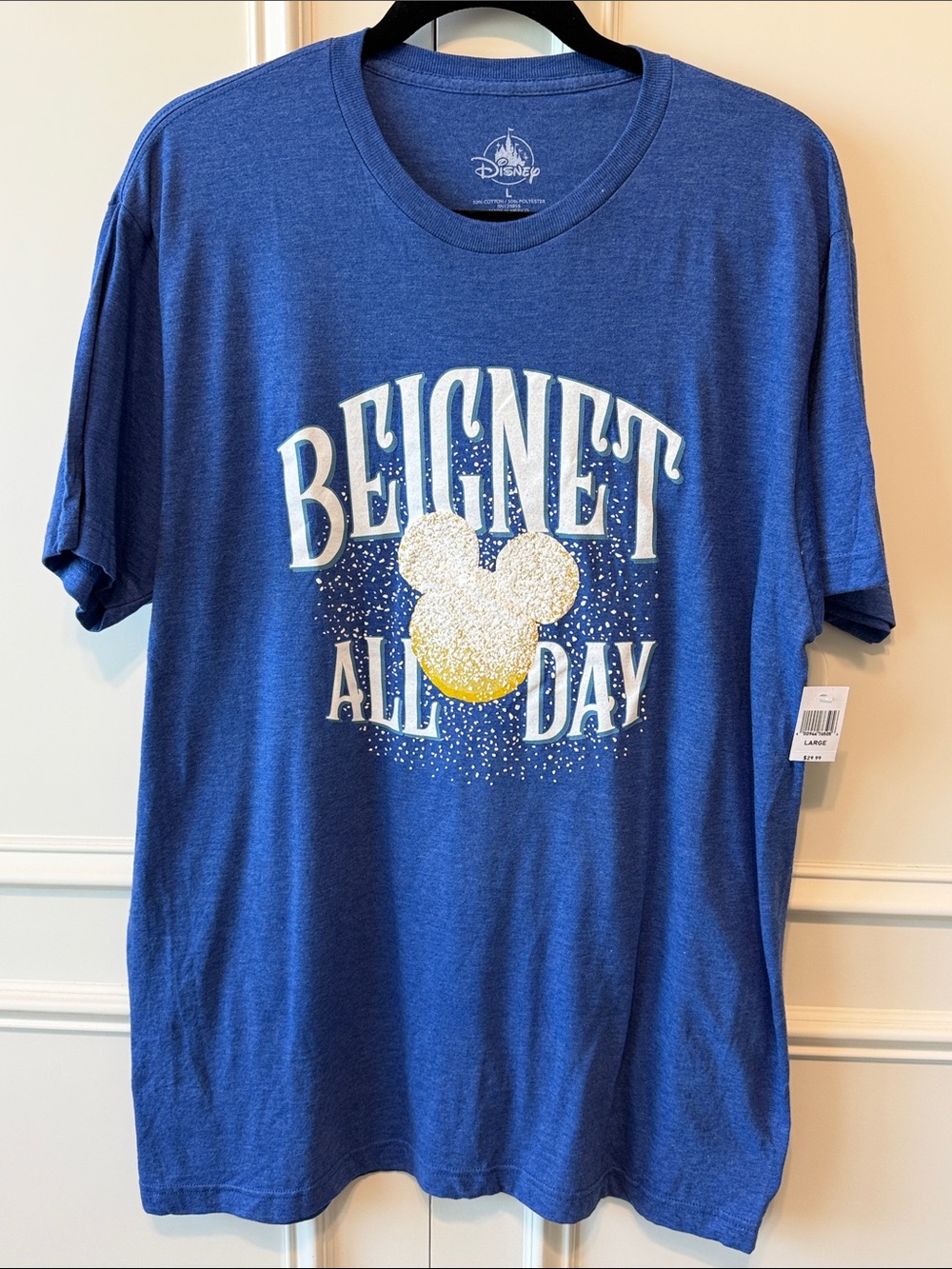 Disney Blue 'Beignet All Day' Graphic Tee with Yellow Sparkle Mickey